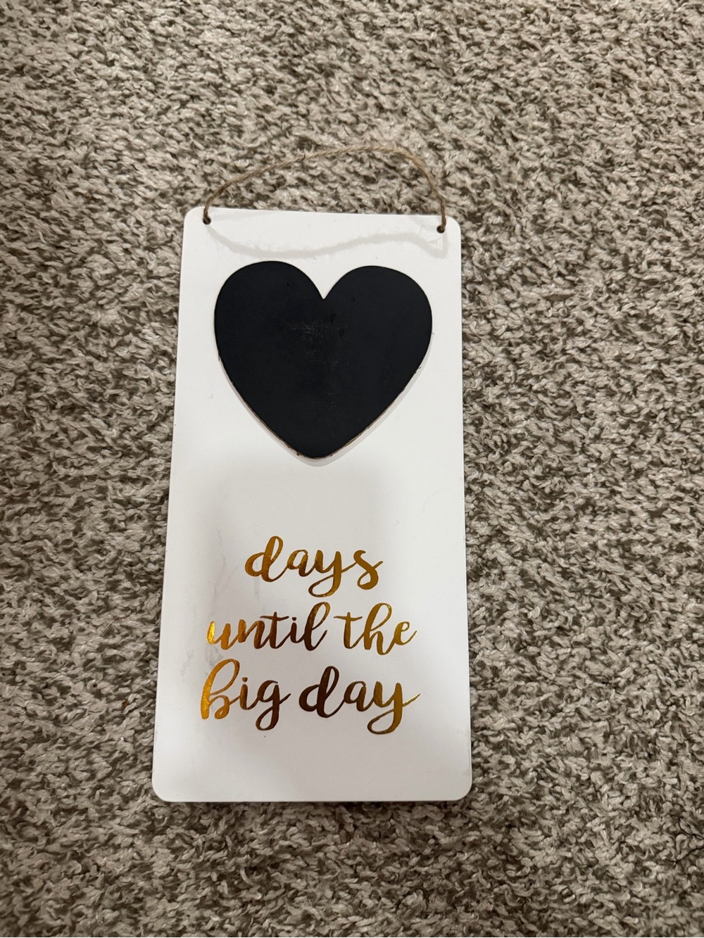 White Countdown Wedding Sign with Black Heart Chalkboard